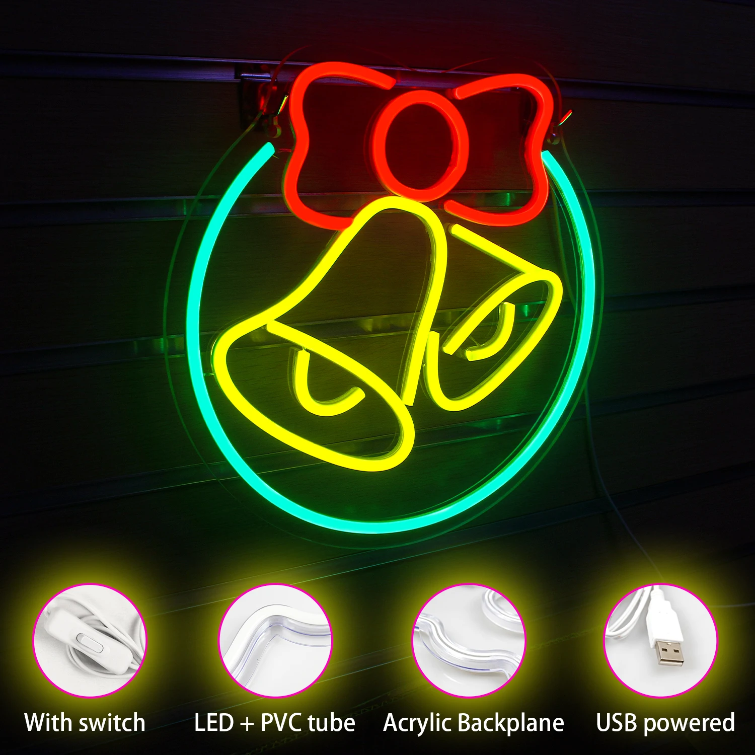 Description Picture 5 of itemBell Bow Neon Sign Led Lights Merry Christmas Room Decoration Dimmbale Wall Light Up Signs Bedroom Home Party Bar Navidad Lamp