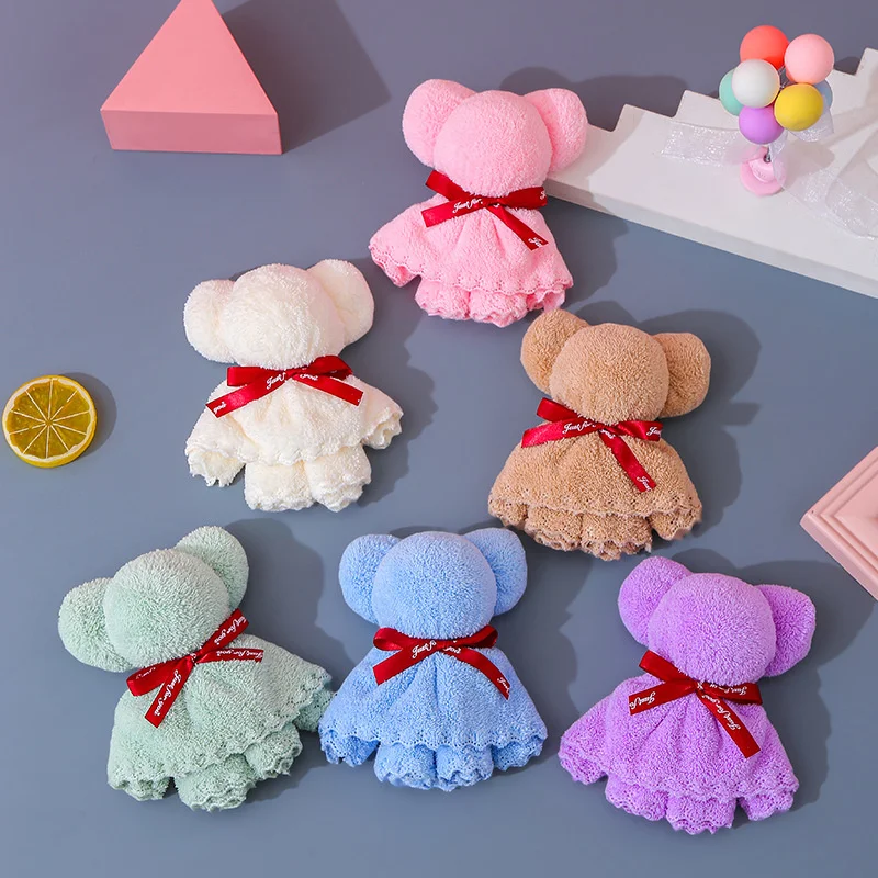 30x30cm Coral Velvet Fleece Bear Hand Towel With Bag Absorbent Face Hand Towel Wedding Business Holiday Gifts Bathroom