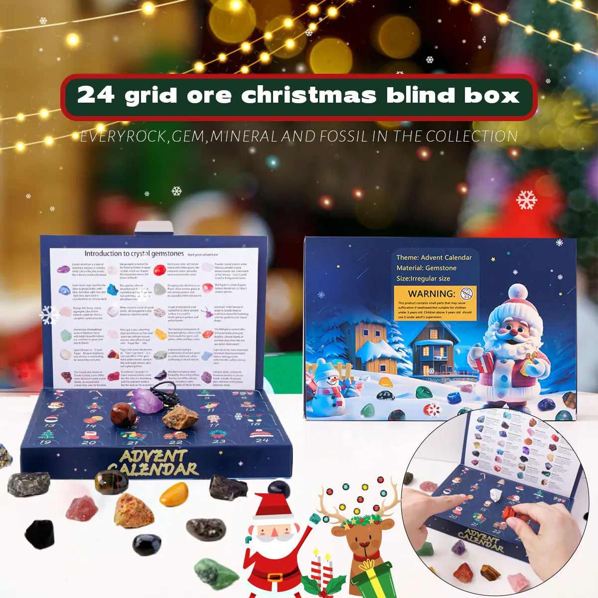 24 Gitter Erz Kristall Edelstein Box Rock Mineral Proben Sammlung Natur heils tein Weihnachts geschenke – Detail 2