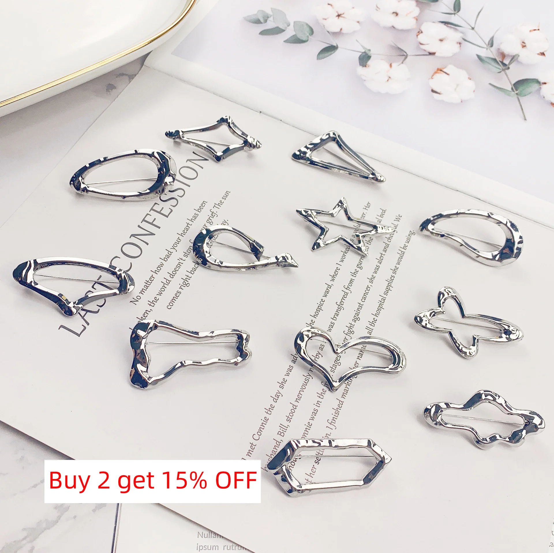 Metal Geometric Brooch Collar Buckles Anti Exposure Multifunction Pin Accessories for Adult Clothing Ornament, pin brooches,metal brooches