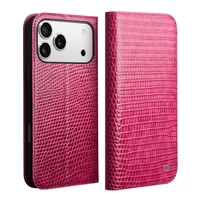 For iPhone 17 Pro Max Air iPhone17 Premium Natural Cowhide Real Genuine Leather Cover Flip Phone Case Qialino Crocodile Grain