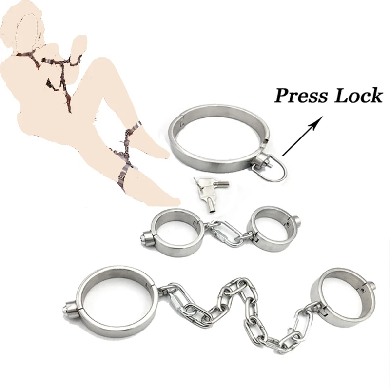 

Heavy Duty Stainless Steel BDSM Bondage Handcuffs Ankle Cuffs Collar Restraints Locking Set Adult Toys Sexual Toys