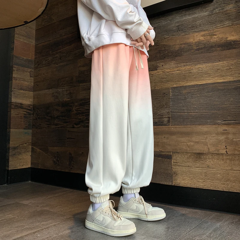 Spring Autumn Elastic Waist Fashion Gradient Color Sweatpants Man High Street Casual Drawstring All-match Ankle Length Trousers