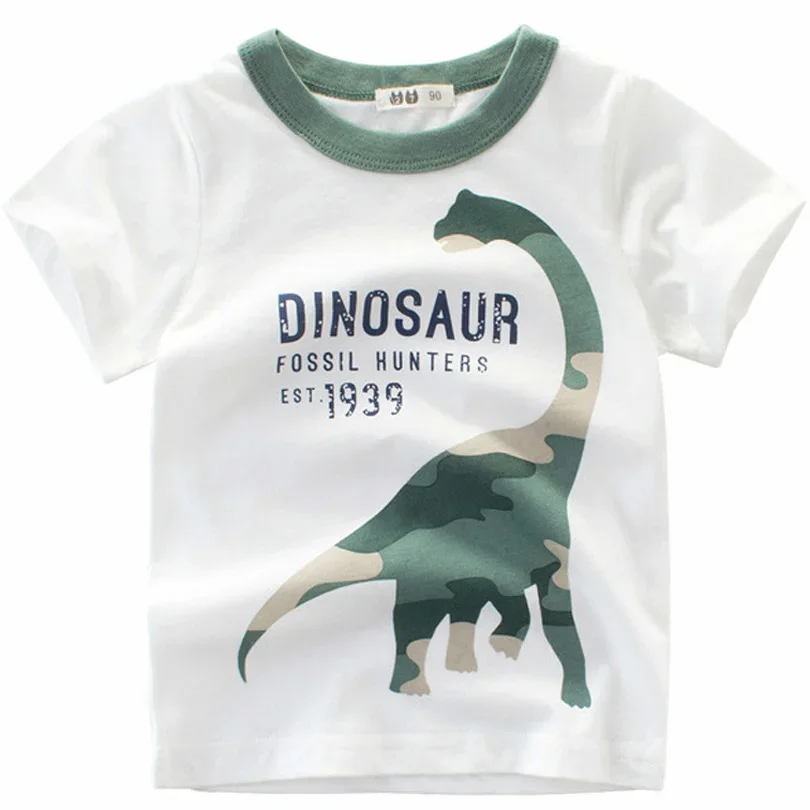 2024 Cartoon Print Baby Boy Dinosaur T Shirt For Summer Infant Kids Boys Girls Lion T-Shirts Clothes Cotton Toddler Letter Tops