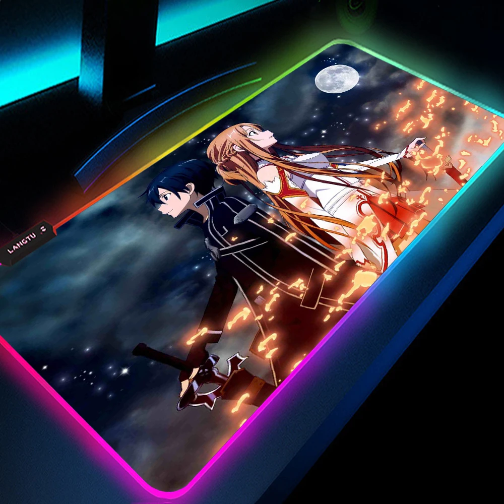 

Sword Art Online Mouse Pad Anime Japan RGB LED Desk Mat 700x300 Mechanical Gaming Keyboard Accessory Luminous Carpet Deskmats