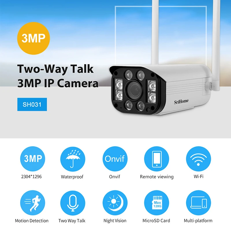 SriHome Security Monitor Cam Surveillance Camera 4X Digital Zoom Outdoor AI Tracking Wifi IP Camera Night Vision PTZ CCTV fhd wifi ip camera cctv video surveillance camera 4x digital zoom security wireless outdoor monitor night vision smart tracking