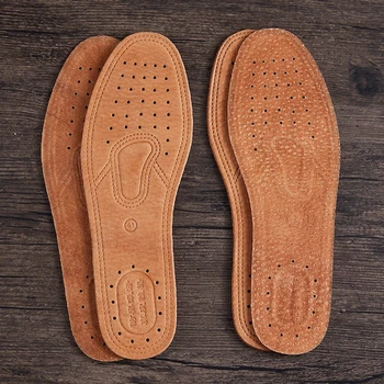 1 paire de semelles intérieures en cuir de vache pour hommes, confortables, déodorantes, décontractées, en cuir véritable de qualité, semelles plates pour chaussures