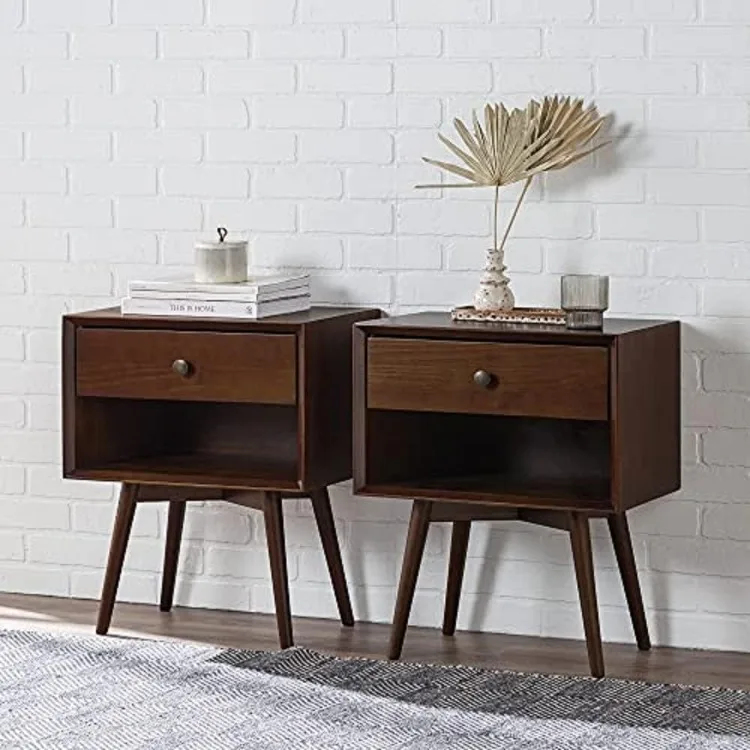 

Современная тумбочка Ellwood Mid-Century из 2 предметов из массива дерева с 1 выдвижным ящиком, 2 упаковки, орех