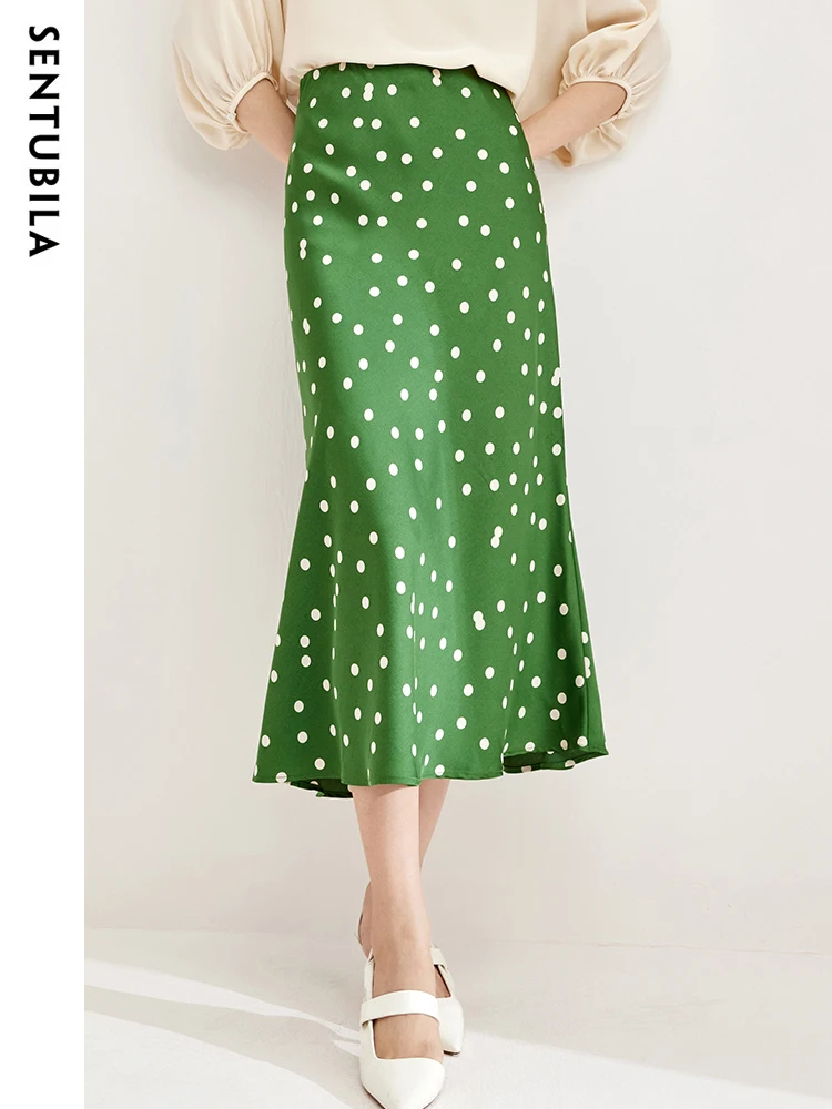 

SENTUBILA Mermaid Satin Polka Dot Skirt for Women Spring Autumn New Midi Fashion Hip Trumpet Versatile Skirts Woman 133Q52186
