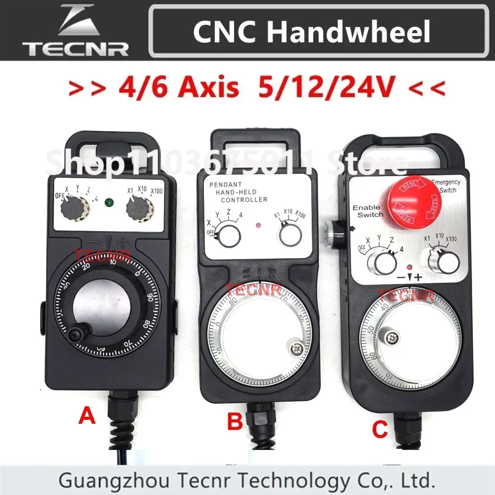 

4 6 Axis MPG Universal Pendant Handwheel manual pulse generator 5V 12V 24V with Emergency Stop for cnc router machine