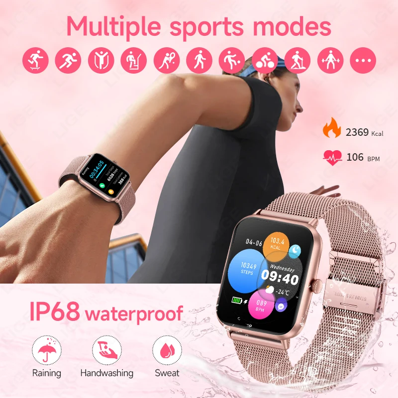 LIGE 2025 1.83" HD Smart Watch Women Men Wireless Dialing SOS Fitness Sport Waterproof Smartwatch Ladies Gift For Android IOS