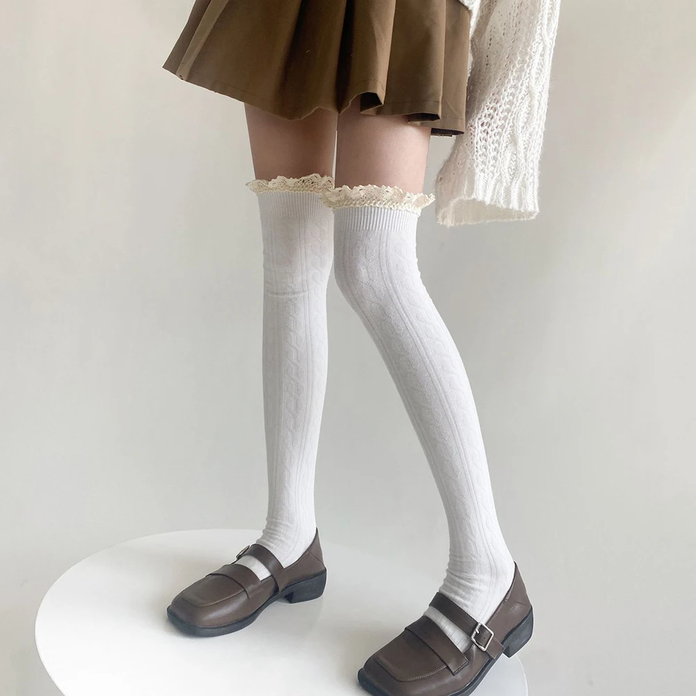 

Lolita Frilly Stockings Women JK Over Knee Socks Female Twist Cotton Stockings Thigh Long Socks Femme Leg Calcetines medias