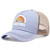 New GOOD VIBES Rainbow Embroidery Baseball Hat Men Women Hip Hop Snapback Trucker Cap Outdoor Mesh Breathable Sunscreen Hats 1