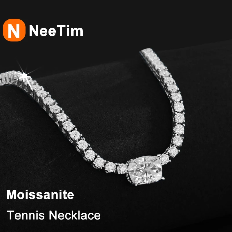 NeeTim 3mm Full Moissanite Tennis Necklace 4ct Radiant Pendant 925 Sterling Silver Wedding Fine Jewelry Gift with GRA for Women NeeTim 3mm Full Moissanite Tennis Necklace 4ct Radiant Pendant 925 Sterling Silver Wedding Fine Jewelry Gift with GRA for Women