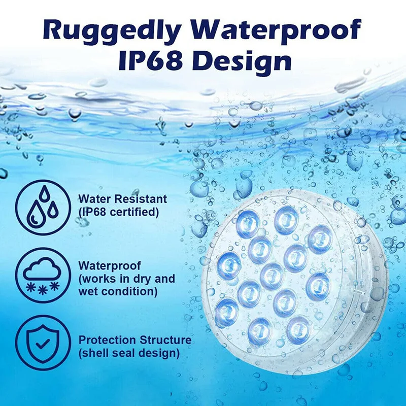 Description Picture 4 of itemWireless RF Swimming Pool Light IP68 Waterproof Fountain Landscape Light RGB with Magnetic Suction Diving Light Garden Lighting