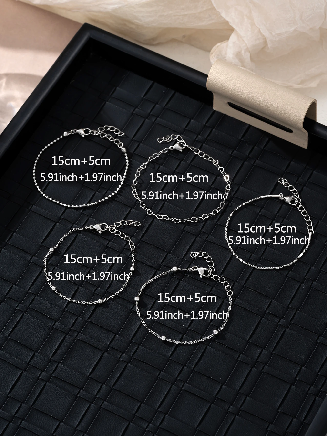 5PCS Stainless Steel Love Bead Chain Bracelet Set for Women