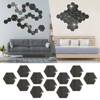 Hexagon Acrylic Mirror Diy Wall Sticker 3d Stereo Home Decor With Adhesive Wall Decor Sticker Wall Decor Plants Gold 1