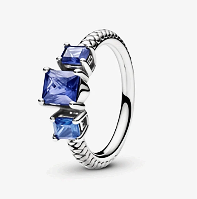 Elegante prata esterlina três anel de pedra, pandora safira, azul profundo  e azul escuro, prata esterlina s925 - AliExpress