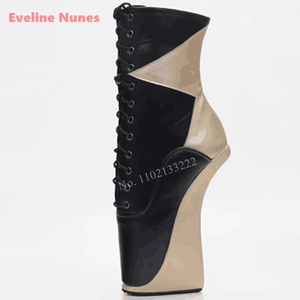 

2023 Ballet Color Block Lace Up Boots News Round Toe Platform Hoof Heel Cosplay Sexy Pole Dance Shoes For Free Shipping