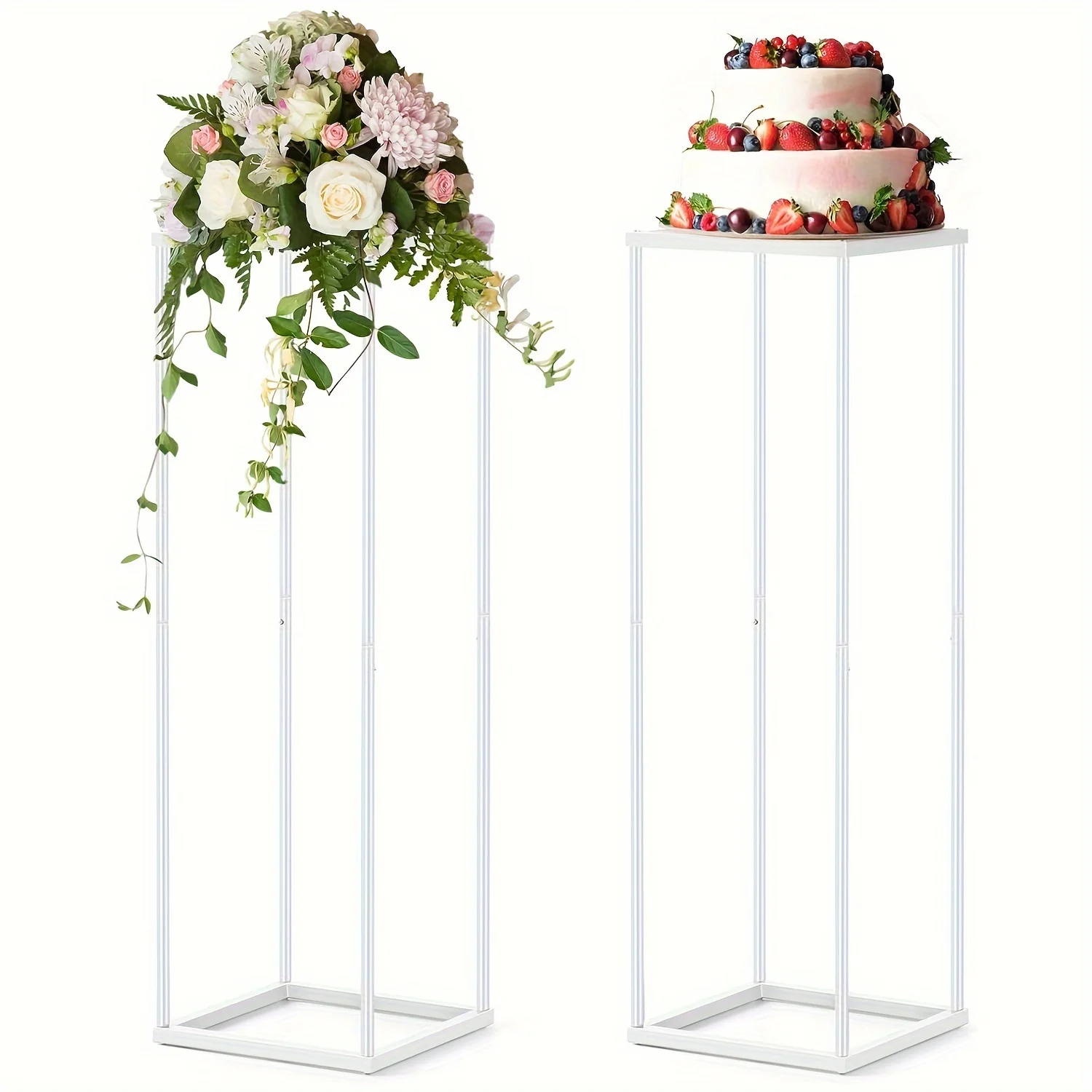 

2pcs, Wedding Centerpieces For Tables With Mesh Plates, Metal Flower Vases For Centerpieces, 31.5in Column Geometric Pedestal St