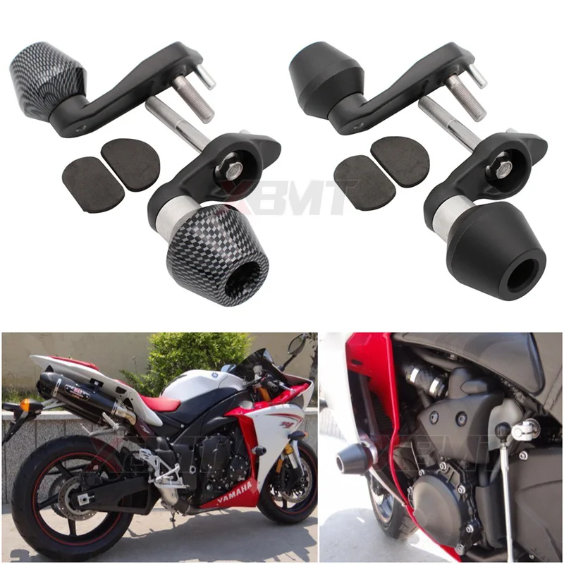 

Motorcycle Black / Carbon No Cut Frame Sliders Crash Falling Protection For Yamaha YZF-R1 YZFR1 YZF1000