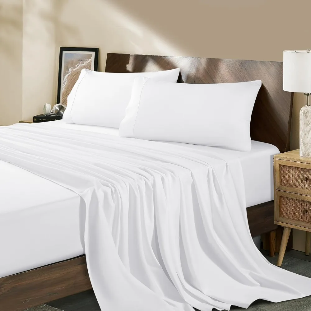

Bed sheets, long staple cotton extra large bed sheet set, breathable and cool bedding and pillowcases, 16 inch cotton bed sheets