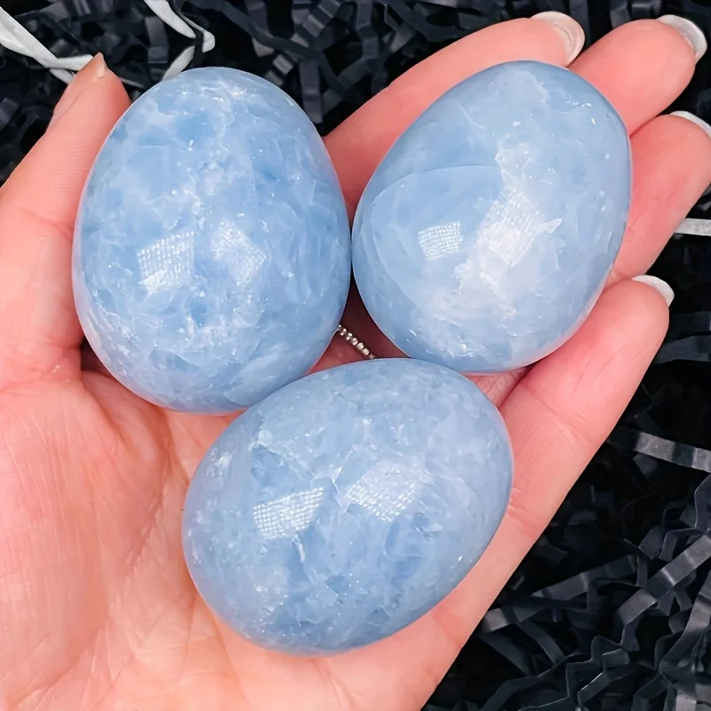 Natural Blue Celestite Crystal Egg, Blue Celestite Eggs Palm Quartz, Home Decoration