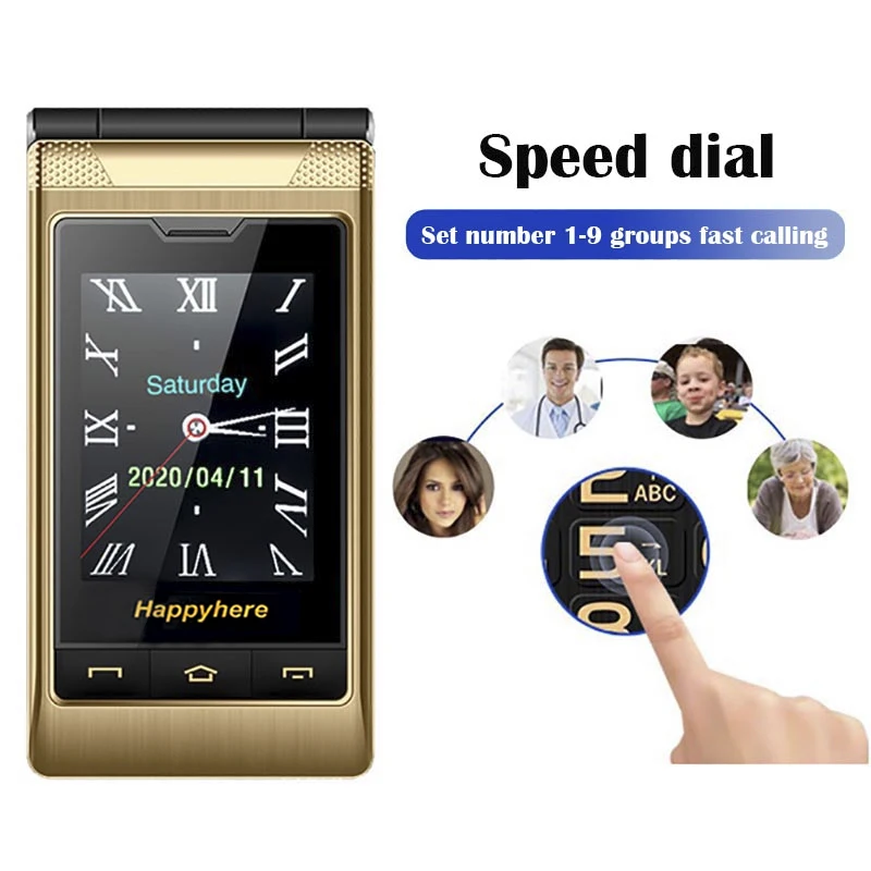 Happyhere F7 flip cell phones 2.8" screen  unlocked celular speed dial SOS FM radio senior Push-button cheap mobile phone 2