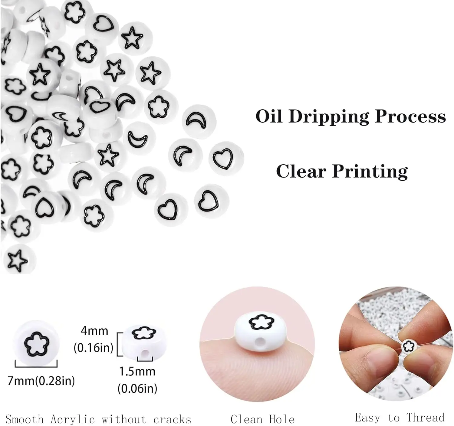 1700 Stück 7x4mm Zahlenperlen 0-9 Symbol # Herzperlen, weiße Acrylperlen für die Herstellung von Schmuckarmbändern, DIY-Halsketten – Detail 3
