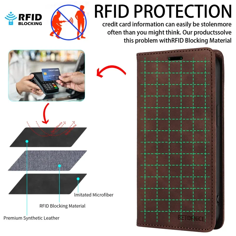 Magnetic Leather Wallet Flip Case with Stand - Premium Book Cover
