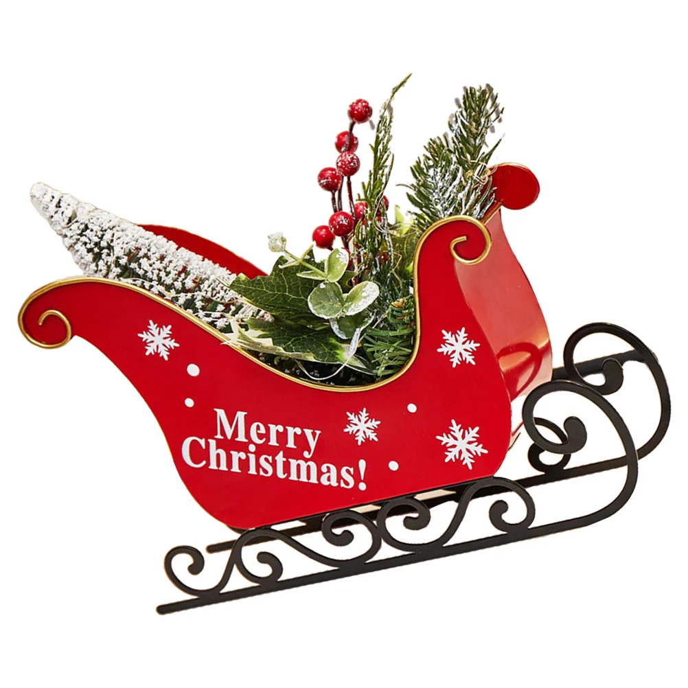 

Metal Christmas Sleigh Centerpieces Xmas Sleigh with Simulation Plant Christmas Decor for Table Top Holiday Home Decorations