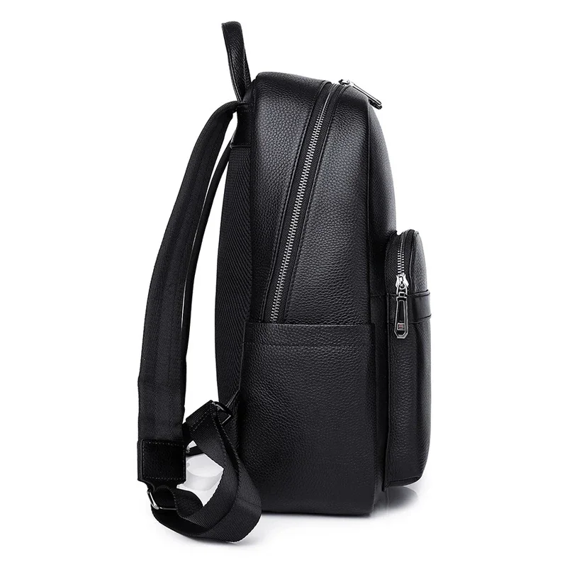 2024 New Luxury Brand Real Genuine Leather Men Solid Backpacks Student Backpack Boy Luxury 14 Inch Computer Laptop Bag 4