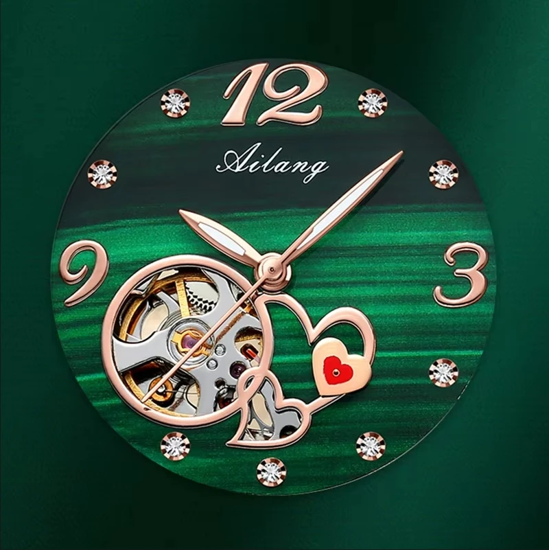 Luxus Automatische Skelett Mechanische Uhr Damen Uhr Hochwertige Wasserdichte Diamant Grüne Uhr Leuchtende Uhr_voghion.com