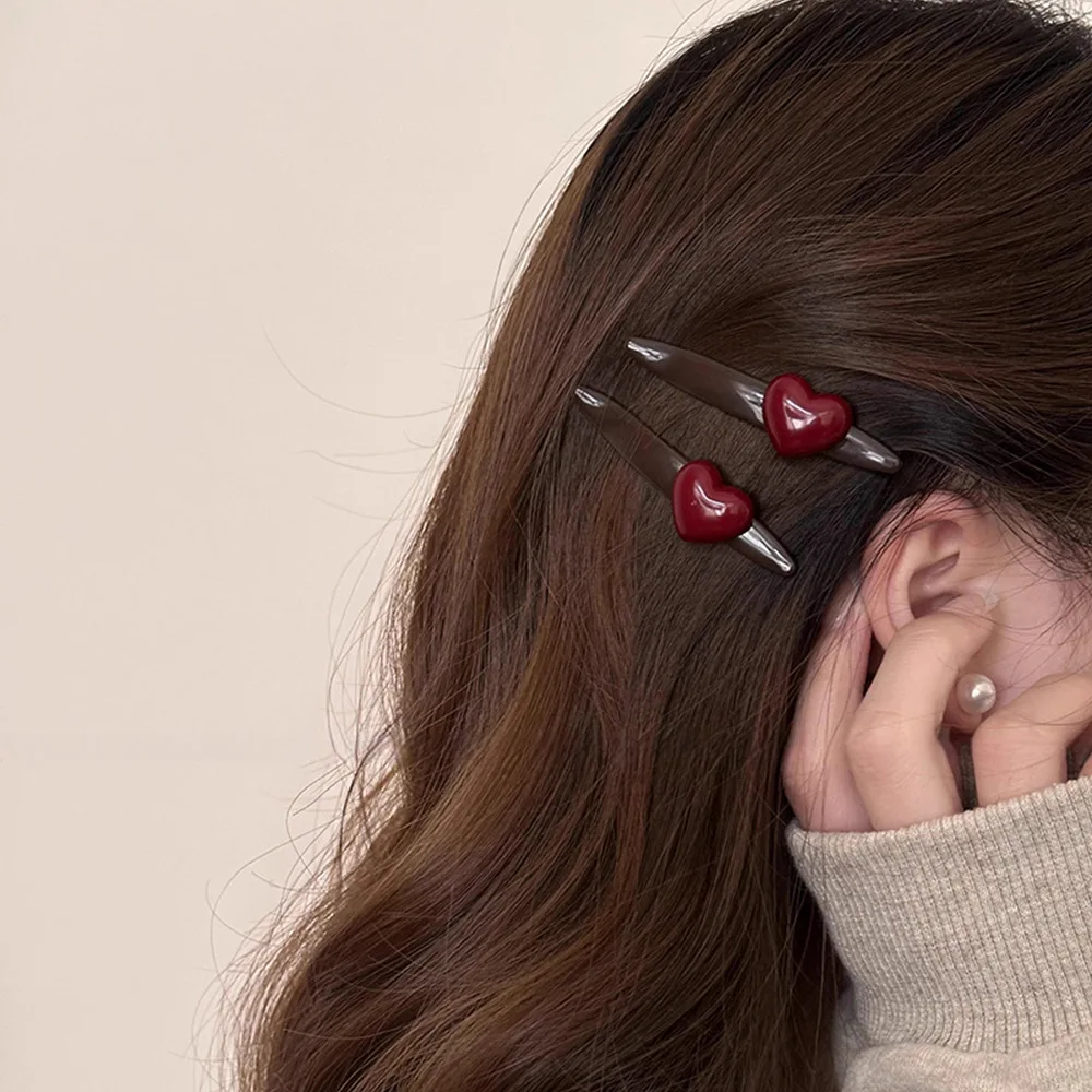 Schokoladenrote Liebe Haarnadel Kantenklammer Französischer Retro High-End Sense Ein-Wort-Clip vielseitiger Haarschmuck