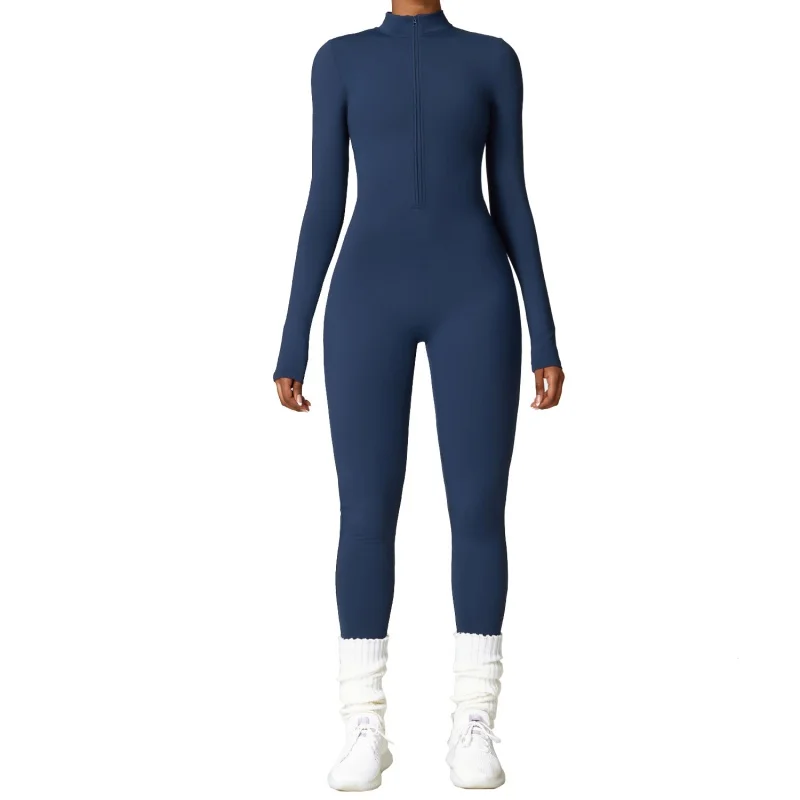 

Winter Fleece-Lined Yoga Jumpsuit Long Sleeve Keep Warm Outerwear Fitness Sports One-Piece Tights for Women8445