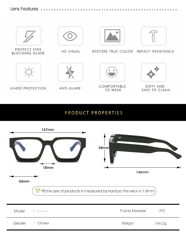 2026 Quadratische Brille für Damen, Modische Übergroße Brillen mit Klaren Gläsern, Vintage-Stil mit Großem Rahmen, Computerbrille, Sehhilfe – Detail 4