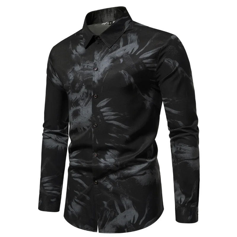 

2023 Spring and Summer New Men's High Quality Shirt Printed Breathable Casual Silk Smooth Shirts Long Sleeve Shirts for Men