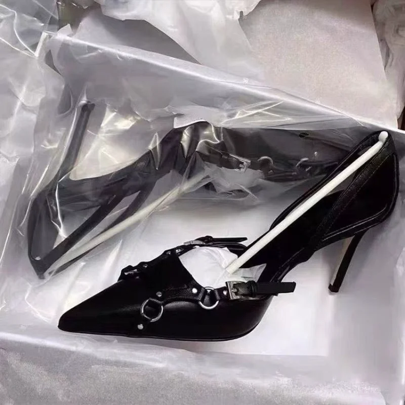 New Punk Wind Fashion High Heels Large Size Metal Buckle with Women's Shoes Summer Sandals New Large Size 42