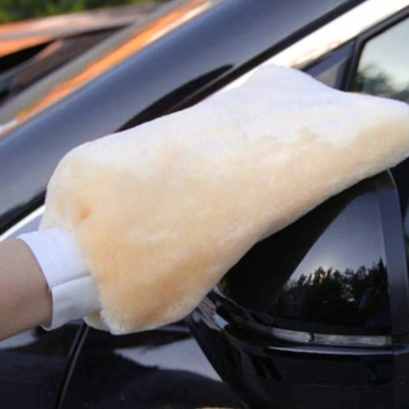 Scratch Sheepskin Lambswool Quick Automotive Wash Mitt Brush Large Size Lint Sponge Glove for Car Care Helper