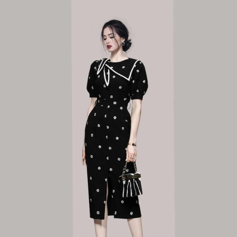 Chic Fashion 2023 Korean Summer Dress Embroidery Pencil Dress Office  Elegant Work Vestidos Business Sheath Bodycon Women Dresses