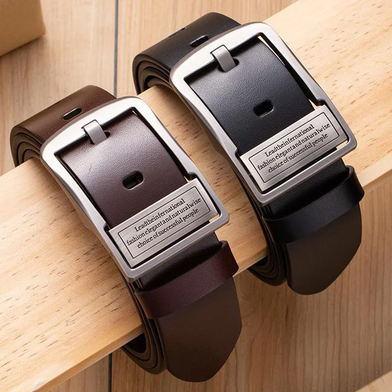 2023 New Winter Men's Genuine Leather Belt Retro Cowhide Needle Buckle Waistband Double Sided Headed Business Casual Pant Belt