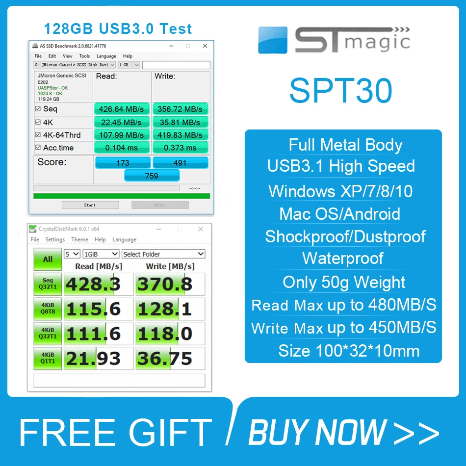 Stmagic Spt30 USB 3.1 Portable Solid State Drive 128GB 256GB 512GB 1TB 2TB External SSD 480-1900MB/S for Laptop Game