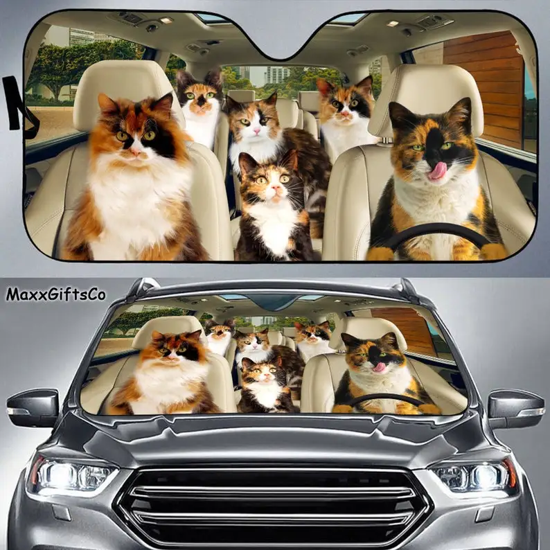 

Calico Cat Car Sun Shade, Calico Cat Windshield, Cats Family Sunshade, Cat Car Accessories, Car Decoration, Gift For Dad, Mom