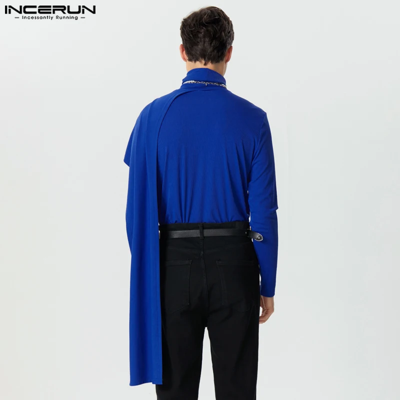 INCERUN Tops 2023 American Style Handsome Men Knitted Pit Stripe High Neck Pullover Casual Solid All-match Elastic Sweater S-5XL