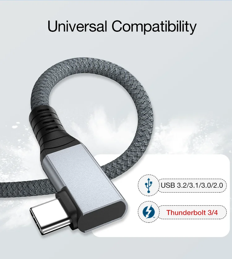 USB4 케이블 90도 USB-C-암 USB-C TB3/4 호환 8K@60Hz 40Gbps 데이터 전송 PD100W 5A 고속 충전 남성-여성 Ada