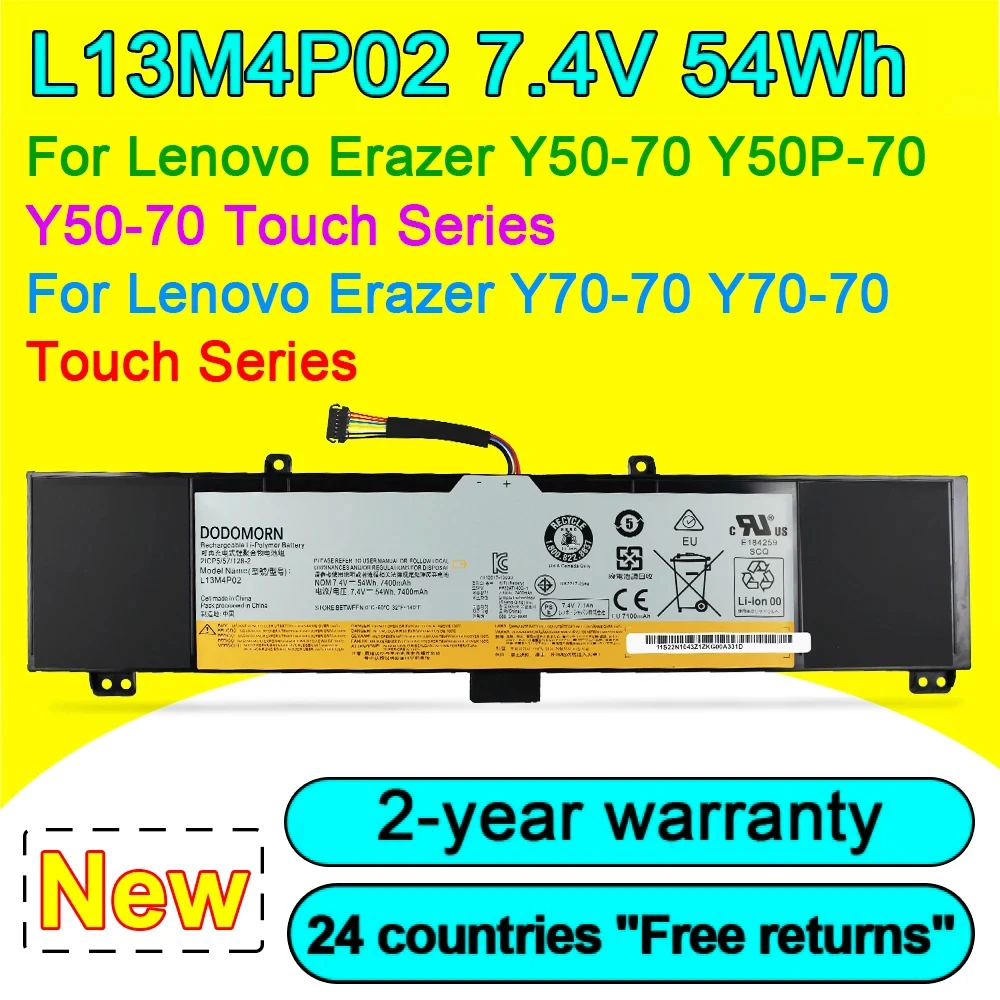 

L13N4P01 L13M4P02 Laptop Battery For Lenovo Erazer Y50P-70 Y50-70 Touch Series Y50-70AM-IFI Y50-70AM-ISE 7400mAh 2 Year Warrant