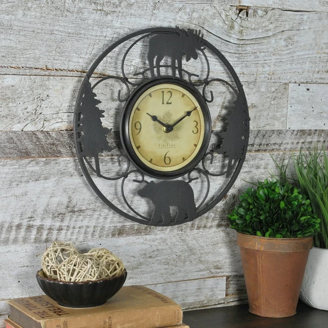 Co. Black Wildlife Wire Wall Clock, Cabin & , Analog, 11 x 2 x 11 in Clock Mecanismo  reloj pared Wall decor Alarm clock Kitchen - AliExpress