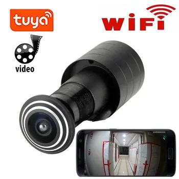 투야 스마트 와이파이 문짝 눈 구멍 보안 카메라, 광각 어안 CCTV 네트워크 미니 구멍 문짝 카메라, 1080P HD 1.66mm 렌즈, P2P ONVIF