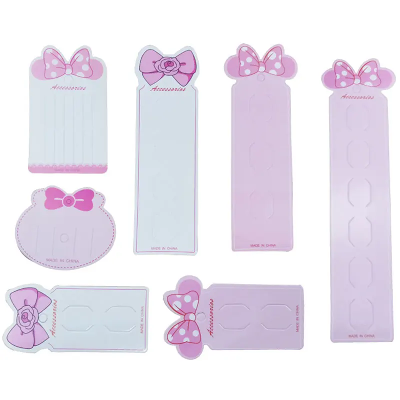 50pcs/lot Hairclips Display Cards Cute Pink Bow Tie Packing Tag for DIY Hair Jewelry Packing Holder Card Hanging Retail Lables 50pcs cute hairpins packaging paper cards pink bow tag for diy kids girls hair accessories display packaging cards retail tags