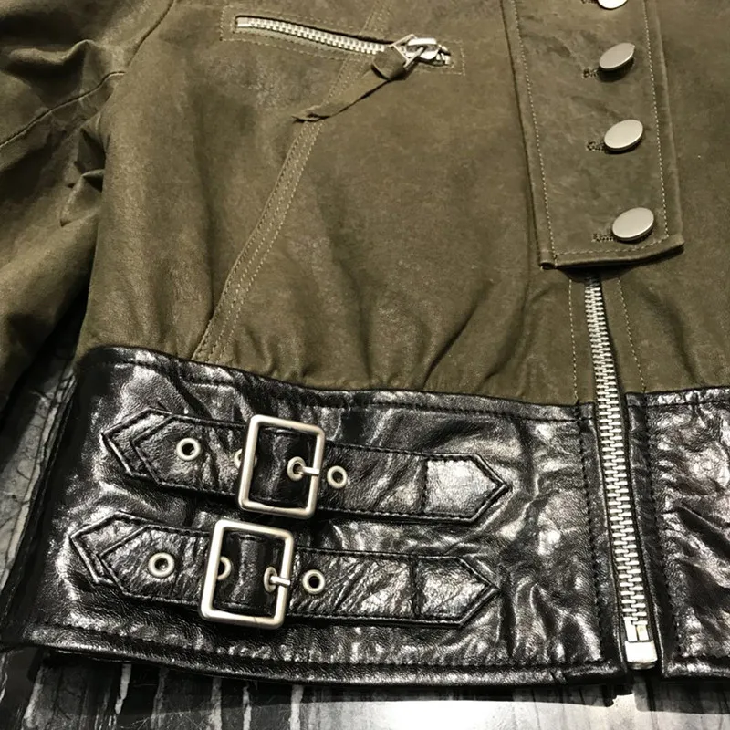 BPN Streetwear Patchwork Leather Jackets For Women Round Neck Long Sleeve Hit Color Spliced Zipper Chic Coats Female Fashion New